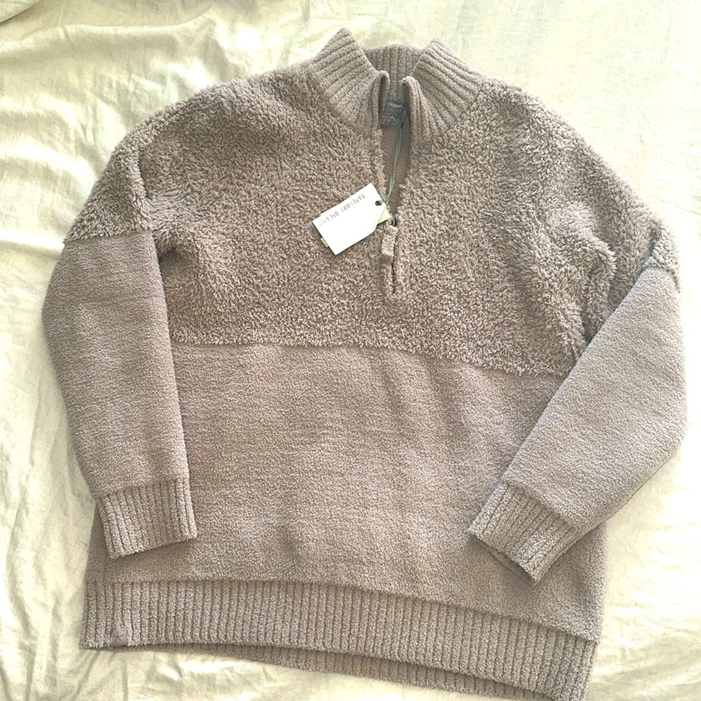 NWT Barefoot Dreams CozyChic Mixed Shearling Pullover